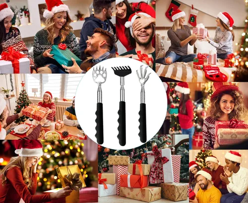 Vista 7 de Paquete de 3 rascadores de espalda de metal portátil telescópicos con asas de goma, herramienta de masajeador de espalda extensible con hermosa