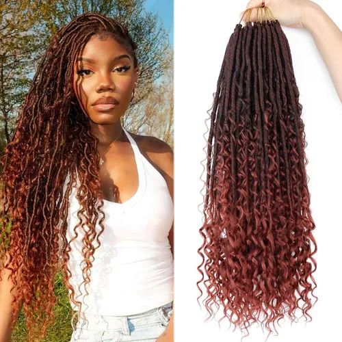 Vista 16 de Rastas Bohemias de Río Falsas de Cabello de Ganchillo para Mujeres Negras - 20 pulgadas Rastas de Diosa de Cabello de Ganchillo con Puntas Rizadas 8