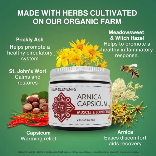 Vista 2 de Four Elements 4E Arnica Capsicum Crema muscular y articular - Hierbas orgánicas - 2 oz