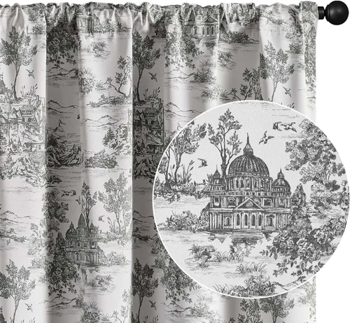 Vista 11 de jinchan Cortinas Opacas Florales 95% de 63 Pulgadas de Largo, Cortina Opaca con Flores Impresas Azules para Dormitorio con Bolsillo para Varilla