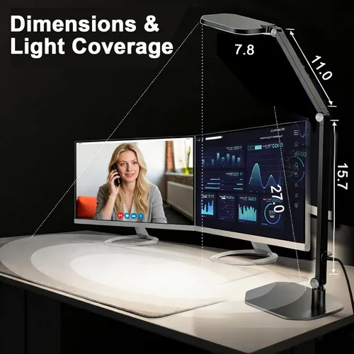 Vista 9 de Lámpara de escritorio LED profesional con control remoto, luz regulable CRI95+ para cuidado de los ojos, temperatura de color ajustable de 3000K a