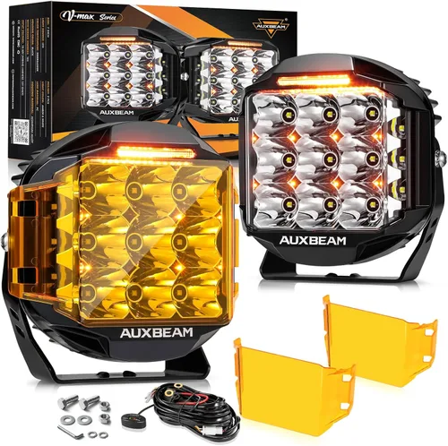 Vista 13 de Auxbeam Cápsula LED de cubo de 4 pulgadas y 92 W con DRL ámbar, luces V-MAX Series Offroad Pod con disparador lateral y cubiertas ámbar, cubo LED