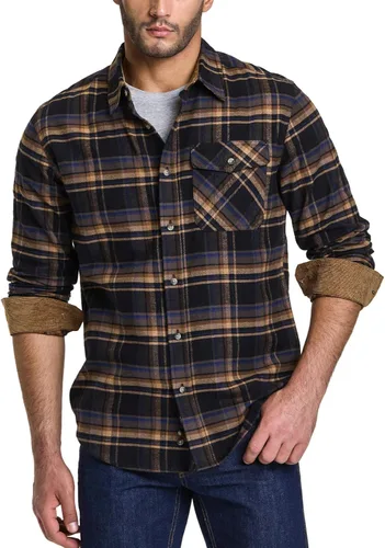 Vista 2 de CQR All Cotton Flannel Camisa de franela de algodón a cuadros con botones y manga larga para hombre, algodón cepillado suave, informal