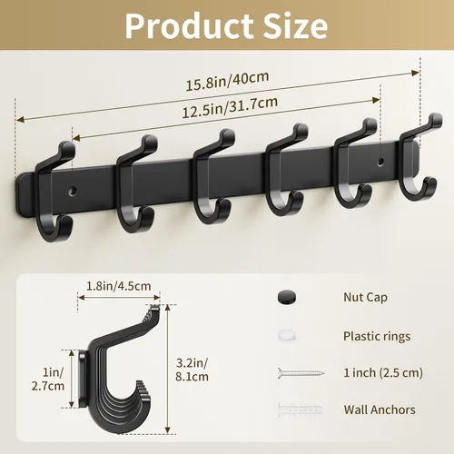 Vista 7 de pickpiff Perchero Montado en la Pared de Alta Resistencia: Perchero de Metal con 6 Ganchos para Colgar Sombrero, Ropa, Bata, Llaves, Mochila
