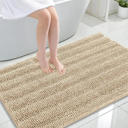 Vista 297 de OLANLY Alfombras de Baño Gruesas de 47 x 20 pulgadas, Extra Suaves Absorbentes de Chenilla a Rayas, Respaldo de Goma, Lavables y Secables a Máquina