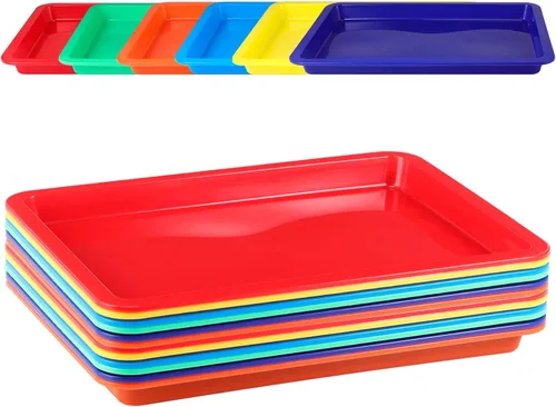 Vista 11 de Zonon 12 Pcs Plastic Art Trays 13.4" x 9.8" x 1" Colorful Art Trays, Stackable Activity Tray Office Storage Container for Home, Self Adhesive Label