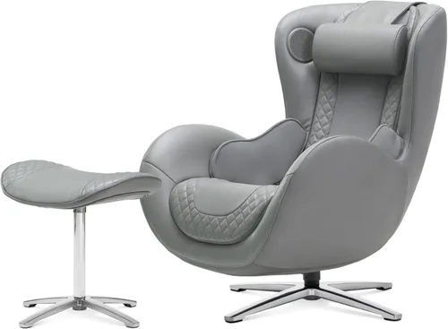 Nouhaus - Silla de masaje clásica con otomana Sillón de cuero, con masajeador de silla de percusión y shiatsu, altavoz Bluetooth y reclinable, gris