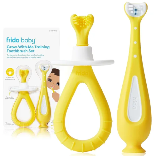 Frida Baby Grow-with-Me - Juego de cepillos de dientes de entrenamiento, cepillo de dientes para bebé e infante y cepillo de dientes para niños