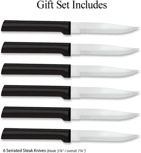 Vista 2 de RADA Cutlery - Cuchillos de regalo de carne dentada, 6 piezas, asas negras, paquete de 2