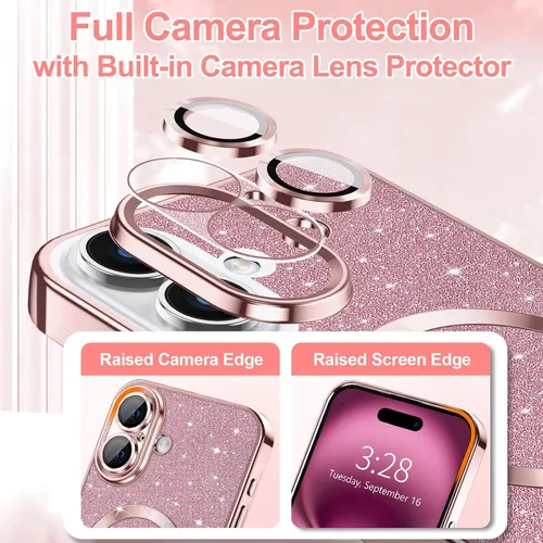 Vista 78 de Hython Funda para iPhone 14 Pro Max con purpurina, fundas magnéticas transparentes para teléfono con protector de lente de cámara