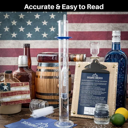 Vista 3 de Kit de prueba de medidor de alcohol de hidrómetro: alcohol destilado fabricado en Estados Unidos 0-200 Proof Pro Series Probador de alcoholímetro
