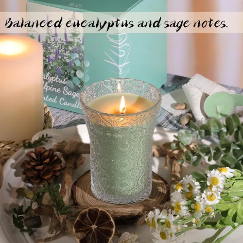 Vista 5 de HAVITI Vela perfumada de eucalipto y salvia alpina, velas de tarro de soja Galentines para el día de San Valentín para el día de la madre, velas