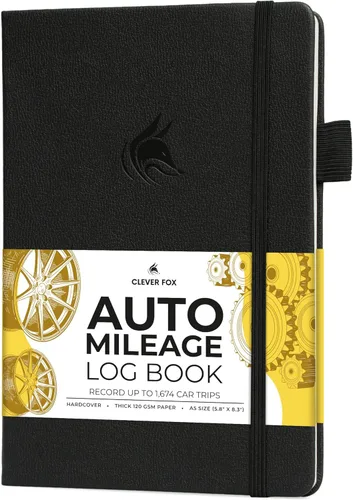 Clever Fox Libro de registro de kilometraje automático - Cuaderno de registro de vehículos con kilometraje, gastos, consumo de gas y rastreadores de