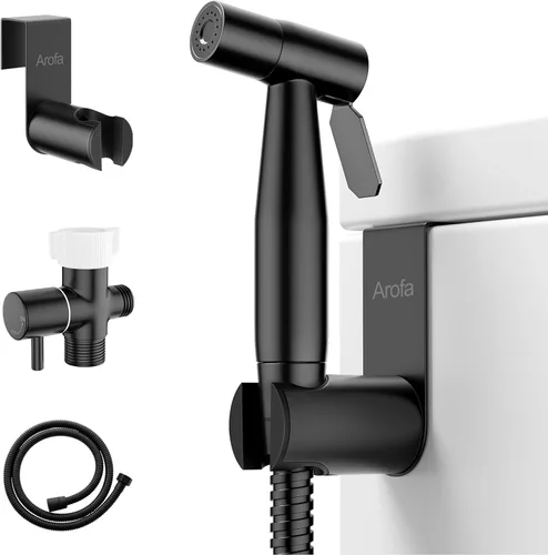 AROFA - Rociador de bidé negro para inodoro, rociador de mano tipo chorro con presión de agua ajustable, ducha musulmana con manguera, spray para