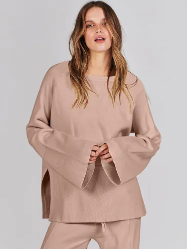 Vista 3 de ANRABESS Conjunto de 2 piezas para mujer, sudadera de punto de gran tamaño y pantalones de pierna ancha con cordón