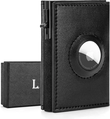 Vista 8 de LAKIPETN AirTag - Cartera delgada de cuero para hombre, con tarjeta de crédito, tarjetas emergentes, carteras, protección de bloqueo RFID compatible