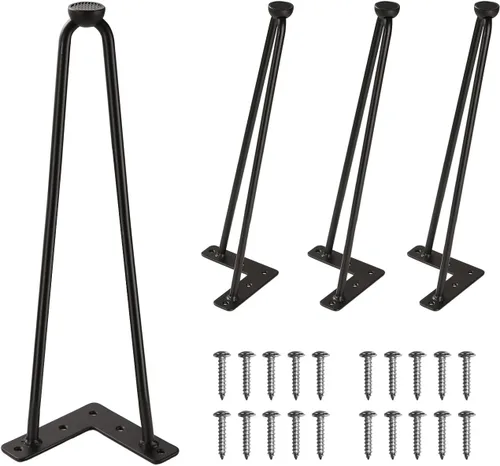 Vista 21 de Juego de 4 patas de horquilla de 4 pulgadas para muebles, patas de mesa de metal industrial resistente con hierro sólido negro de 3/8 pulgadas