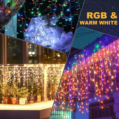 Vista 2 de Guirnalda de luces navideñas para exteriores, aplicación y control remoto, de color blanco cálido a multicolor, de 49 pies con 640 luces LED