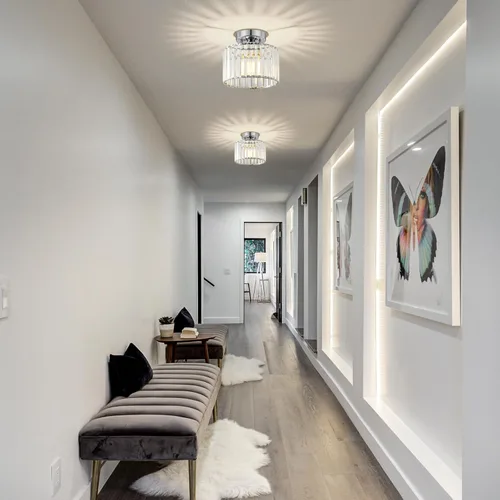Vista 9 de Lámpara de Techo Semiempotrada de Cristal Cromado Moderna Luminaria de Pasillo de Metal Cercana al Techo para Vestíbulo y Baño (8.66 pulgadas)
