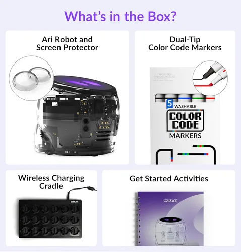 Vista 9 de Ozobot Kit de aula Ari (18 bots) Robot de aprendizaje interactivo con pantalla táctil, sensor ToF, acelerómetro, giroscopio e integración de IA