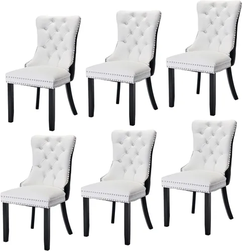 Vista 196 de Juego de 2 sillas de comedor modernas para sala de estar, cocina, patas de madera maciza, cojín acolchado de tela de lino, asiento y respaldo