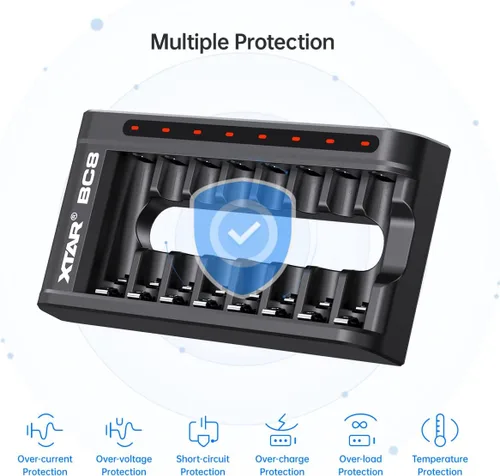 Vista 6 de XTAR BC8 Smart AA AAA cargador de batería del hogar 8 bahías para 1.5V batería recargable de litio 1.2V Ni-Mh Ni-Cd batería recargable
