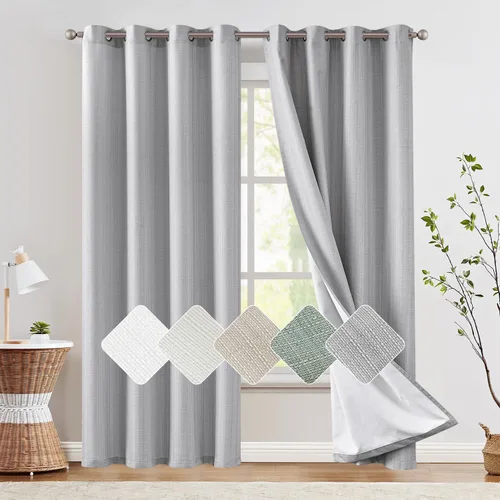 Vista 14 de jinchan Cortinas 100% opacas para dormitorio y sala de estar, de lino, cortinas opacas de 108 pulgadas de largo, cortinas para oscurecer
