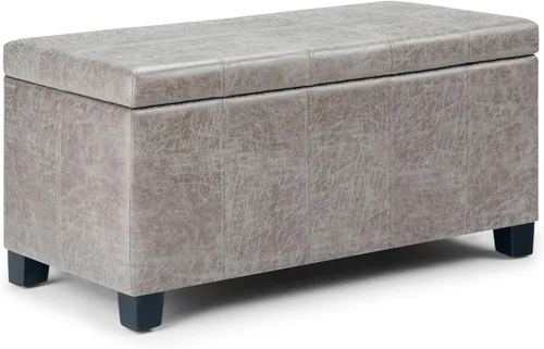 Vista 22 de SIMPLIHOME Dover Storage - Banco otomano rectangular tapizado de cuero vegano de 36 pulgadas de ancho en marrón chocolate, banco contemporáneo