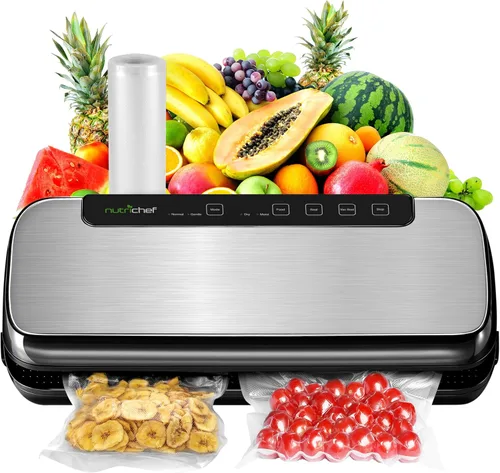 Vista 9 de NutriChef Sellador automático al vacío de alimentos, sistema eléctrico de conservación por sellado de aire para alimentos secos y húmedos, control