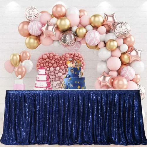 Vista 12 de PartyDelight Falda de mesa de lentejuelas doradas de 4 pies para mesa redonda/rectangular/cuadrada para fiesta de cumpleaños, boda, Navidad