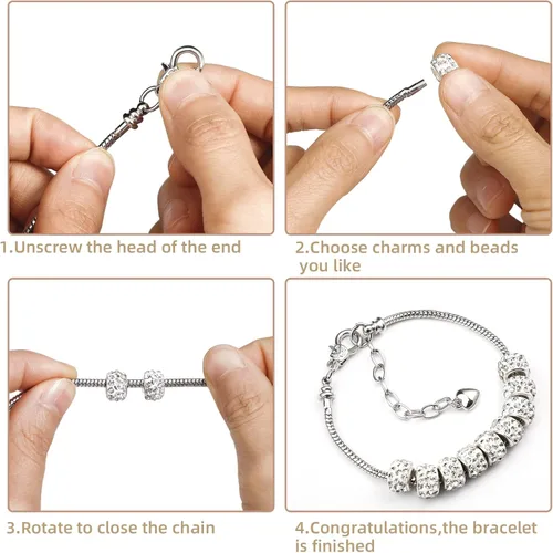 Vista 5 de 10 pulseras de cadena de serpiente con pulsera de 0.118 in ajustable con dije de serpiente con cierre de langosta y corazón, cadena extensora
