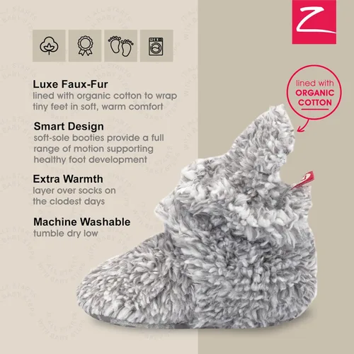 Vista 4 de Zutano Botines unisex peludos para bebé con pinzas, forro de algodón orgánico, artículos imprescindibles para la lista de regalos de bebé