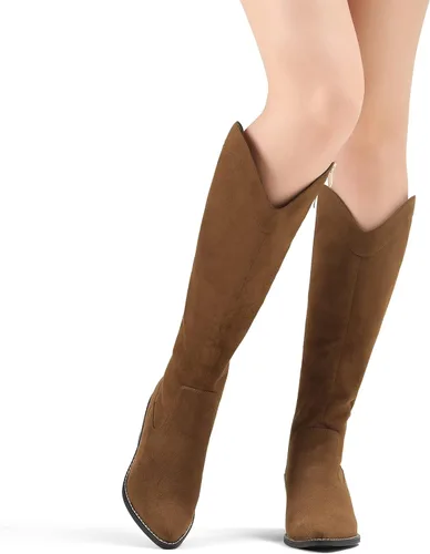 Vista 7 de DREAM PAIRS Botas vaqueras para mujer, vaquera occidental, con cremallera, tacón grueso, punta puntiaguda, botas altas hasta la rodilla