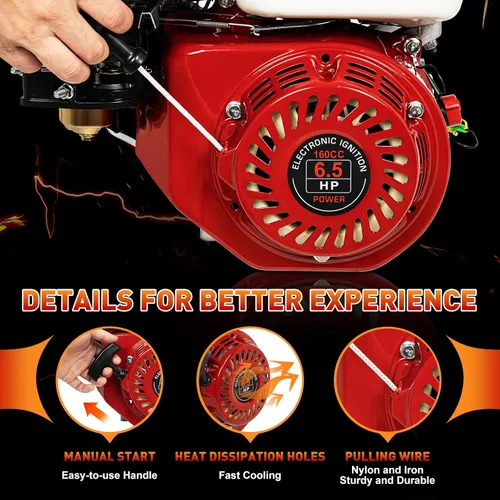 Vista 7 de DONSU Motor de gasolina, 6.5HP Motor de gasolina horizontal de 4 tiempos, motor de gasolina horizontal de 160 CC OHV con arranque por aire