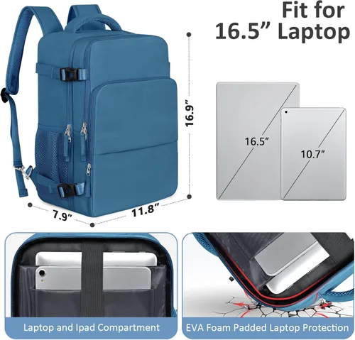 Vista 3 de Mochila de Viaje Snoffic para Mujer, Negro, 17 pulg.