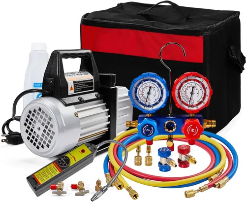 Vista 9 de SUNROAD Juego de bomba de vacío para aire acondicionado HVAC, 3 CFM 1/4HP, kit de manómetro para refrigeración de aire acondicionado AC para R410A