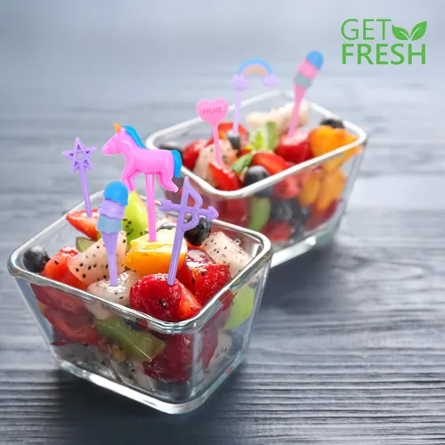 Vista 7 de GET FRESH Juego de 24 palillos de comida Bento de unicornio para niños, lindos palillos de dientes decorativos de plástico para niños pequeños