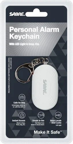 Vista 7 de SABRE Alarma personal 2 en 1 con luz LED, sirena de seguridad personal de 130 dB, gancho a presión para acceso instantáneo, rango de 1,250 pies
