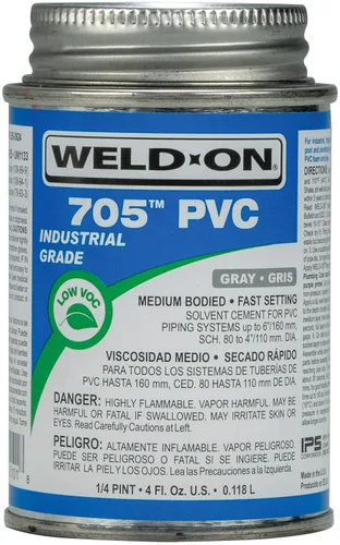 Weld-On 10101 705 Cemento Solvente de PVC de Grado Industrial de Cuerpo Medio de Alta Resistencia - de Fraguado Rápido y Bajo VOC, Gris, 1/4 Pinta