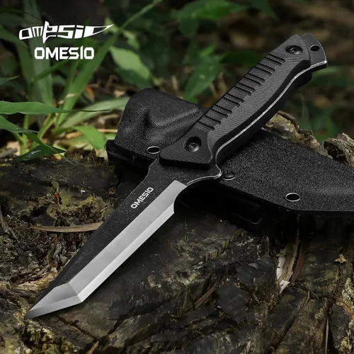 Vista 6 de Omesio Tanto Fixed Blade Knife with Kydex Sheath, Outdoor Survival Knife, Tactical Knife Full Tang 420 Stonewashed Steel G10 Handle, Camping Hiking