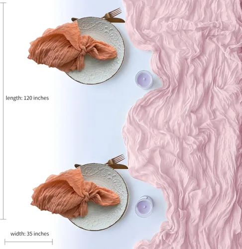 Vista 3 de 6 caminos de mesa de gasa de 10 pies para arco de boda rústico, decoración de baby shower, fiesta de cumpleaños (6, rosa bebé)