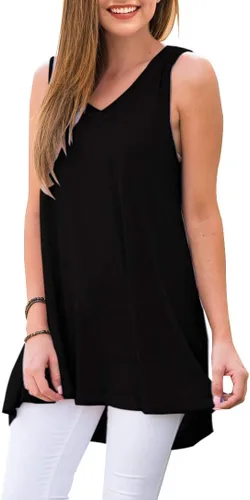 Vista 2 de AWULIFFAN - Blusa de verano sin mangas con cuello en V, túnica, top, para mujer 01 Negro