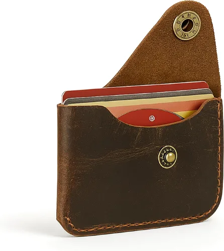 Vista 2 de The Antiq Tarjetero de cuero, cartera minimalista hecha a mano, funda delgada para tarjetas de crédito con cierre de botón, funda de cuero compacta