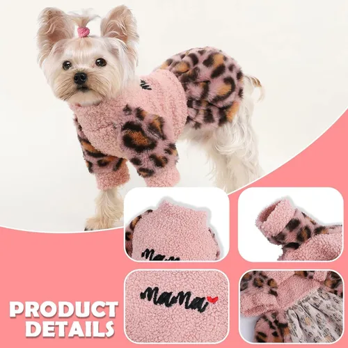Vista 5 de Vestido suéter para perro, vestidos de otoño para perros pequeños, forro polar de invierno de princesa, suéteres para cachorros, ropa para mascotas