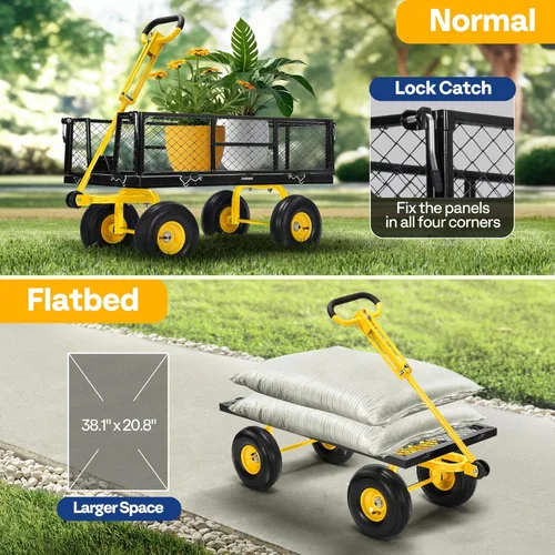 Vista 3 de VIVOHOME - Carrito de jardín de acero, altamente resistente, 900 libras, para patio y jardín, con neumático de 10 pulgadas y asa para conectar a ATV