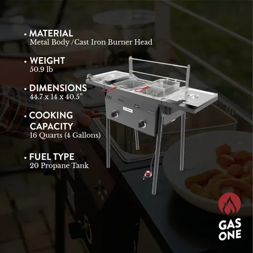 Vista 3 de GasOne - Freidora de propano para exteriores, quemadores dobles, cestas y tapas extraíbles de 16 cuartos de galón, carrito de freidora de aceite