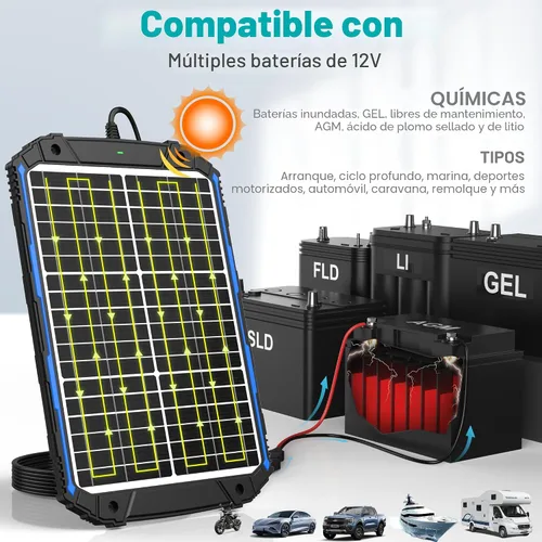 Vista 11 de SUNER POWER Cargador de Batería Solar con Goteo y Mantenedor de 20W 12V PRO, Controlador MPPT Inteligente Incorporado, Kits de Carga de Panel Solar