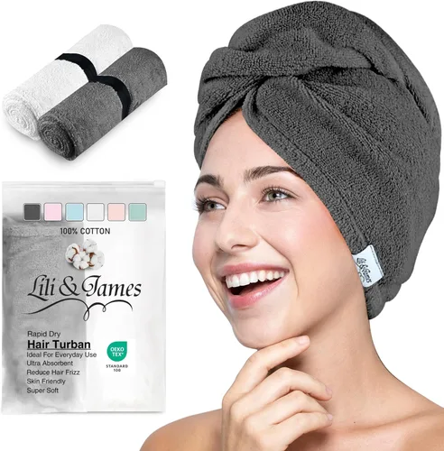 Vista 12 de Lili&James Toalla de pelo de 100% algodón para mujeres/niños Toalla de pelo con envoltura de secado rápido, suave y absorbente con botón doble
