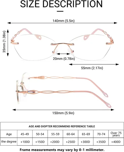 Vista 2 de LUFF Stylish Rimless Reading Glasses for Women Anti-Blue Light, Fashion Comfortable and Lightweight Frameless 1PC Reader