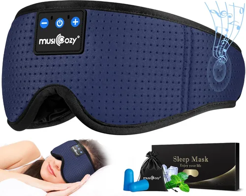 Vista 20 de MUSICOZY - Auriculares para dormir 3D Bluetooth 5.4, máscara de ojos transpirable inalámbrica, auriculares para dormir con diadema para personas que